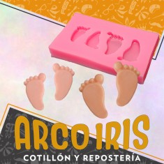 Silicona Molde Pies - 4 Cavidades - Silicona Rosa En Forma Rectangular 8.5 X 5 Cm