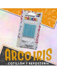 Vela Torneada Magicas X 10 - Celeste Con Portavela Party Store