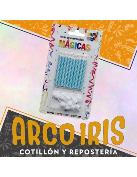 Vela Torneada Magicas X 10 - Celeste Con Portavela Party Store