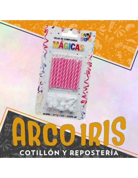 Vela Torneada Magicas X 10 - Con Portavela Magenta/rosa Party Store