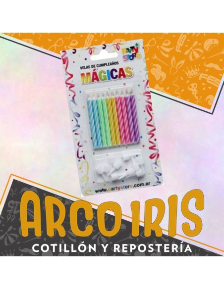 Vela Torneada Magicas X 10 - Multicolor Con Portavela Party Store