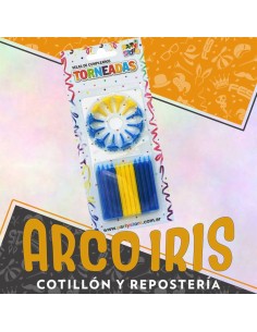 Vela Torneada Azul Amarilla X 24 - Con Portavela Futbol Boca Party Store