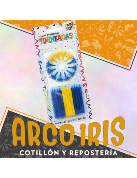 Vela Torneada Azul Amarilla X 24 - Con Portavela Futbol Boca Party Store