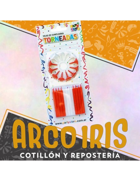 Vela Torneada Roja-blanca X 24 - Con Portavela Futbol River Party Store