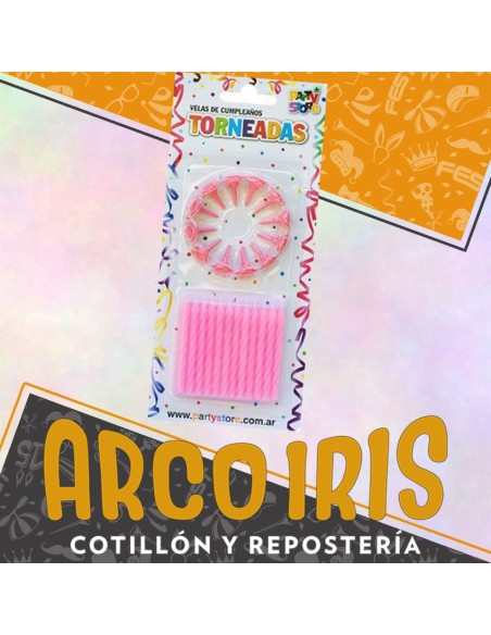 Vela Torneada Rosa X 24 - Con Portavela Party Store