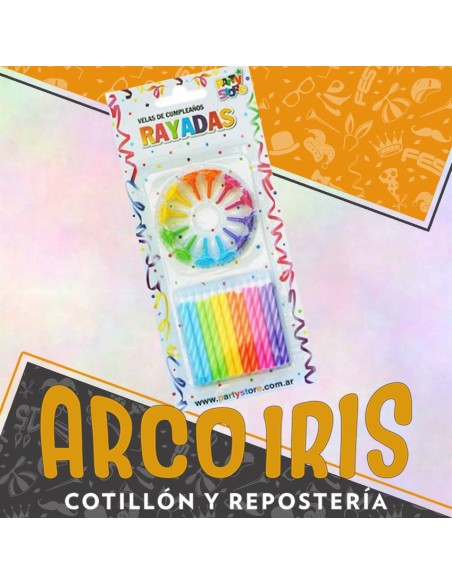 Vela Rayadas Multicolor X 24 Con 12 Portavela Party Store