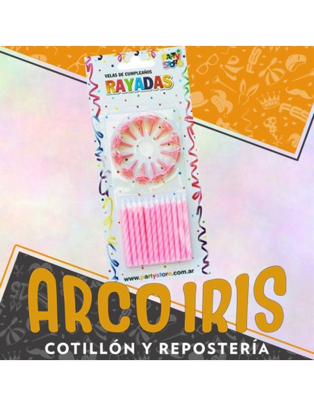 Vela Rayadas Rosa X 24 - Con Portavela Party Store