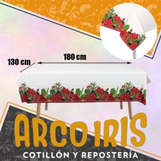 Mantel Plastico Flor De Navidad 180 X 130 Cm - Navidad Party Store