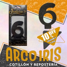 Vela Numero 6 Negro Full Gibre Xu +5-10% Promo Por Cantidad - Nacional En Blister Con Codigo De Barra Fantasia