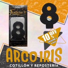 Vela Numero 8 Negro Full Gibre Xu +5-10% Promo Por Cantidad - Nacional En Blister Con Codigo De Barra Fantasia