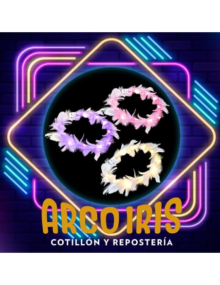 Luminoso Vincha Con Plumas X 12 - Redonda Varios Colores Upd Blanca-rosa-lila-violeta