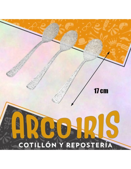 Cubiertos Cuchara Plastico Gliter Plata X 12 - 17 Cm Cutlery