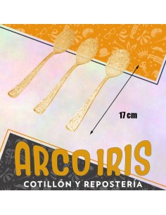 Cubiertos Cuchara Plastico Gliter Dorado X 12 - 17 Cm Cutlery