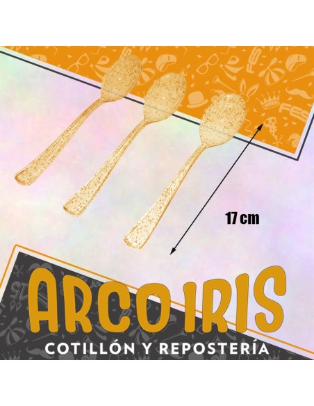 Cubiertos Cuchara Plastico Gliter Dorado X 12 - 17 Cm Cutlery