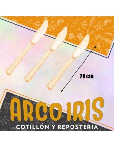 Cubiertos Cuchillo Plastico Gliter Dorado X 12 - 20 Cm Cutlery