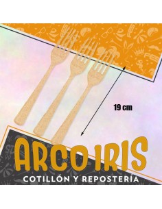 Cubiertos Tenedor Plastico Gliter Dorado X 12 - 19 Cm Cutlery