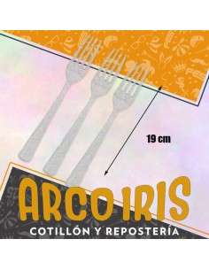 Cubiertos Tenedor Plastico Gliter Plata X 12 - 19 Cm Cutlery