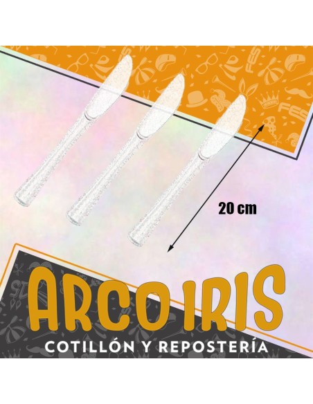 Cubiertos Cuchillo Plastico Gliter Plata X 12 - 20 Cm Cutlery