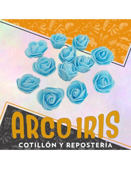 Goma Flores Rosas Celeste X 12 - Sin Tallo Cbx