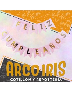Banderin Feliz Cumpleanos Rosa Pastel Stamping Oro Dorado Party Gold Mundo