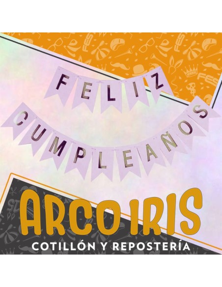 Banderin Feliz Cumpleanos Lila Pastel Stamping Oro Dorado Party Gold Mundo