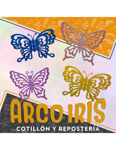 Mariposa Troquelada/calada Gibreada Simple X 6 - Varios Colores Primavera Pegatina Blanca-amarilla-rosa-celeste-verde-naranja