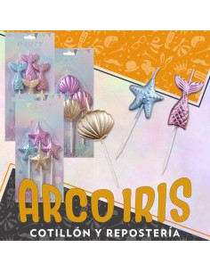 Vela Perlada Fondo De Mar X 4 +4 -10% - Ostras-cola De Sirena-estrella De Mar Party Cake Candles