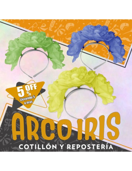 Vincha 3 Flores Rosas Color/pastel Xu +5-5% - Varios Colores Primavera