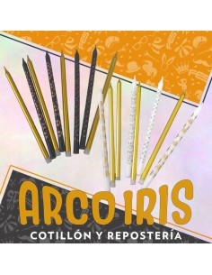 Vela Gibre Larga Bicolor X 12 - Con Portavela 12 Cm Dorada-plateada-rosa-verde Happy Birthday Bicolor Diseno 2