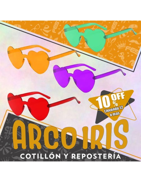 Anteojo Corazon Sin Marco Xu +12-10% - Acrilico Varios Colores Valentin Promo Por Cantidad