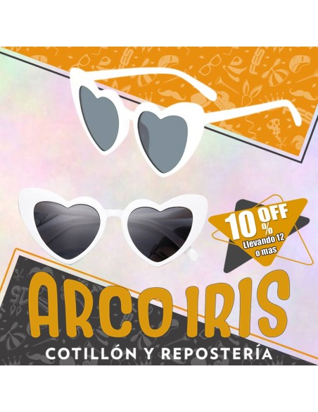 Anteojo Corazon Marco Blanco Plastico Xu +12-10% - Valentin Promo Por Cantidad