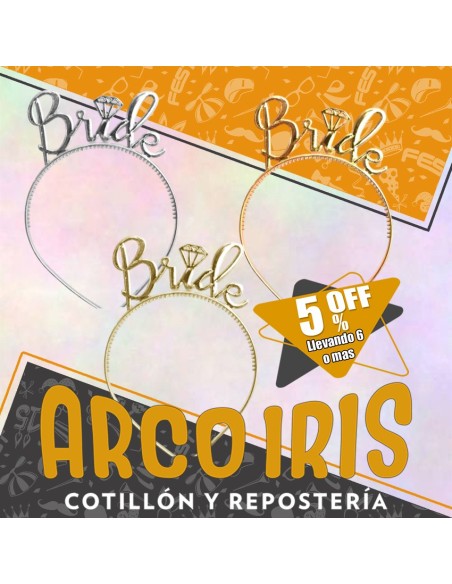 Vincha Plastica Bride Xu +6-5% - Dorada-plateada-rosa Gold Promo Por Cantidad