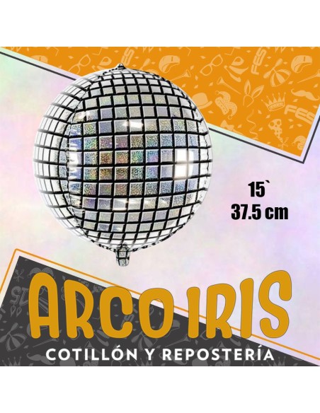Mylar 15 4d Bola Disco Metal Xu - 37.5 Cm Liso/hologramado/cuadrille Globo Metalizado Papel
