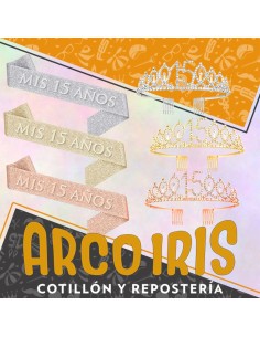 Tiara 15 Anos Metal Con Strass Y Banda Gibreada - Party Goods Dorada-plateada-rosa Gold-vincha Corona-