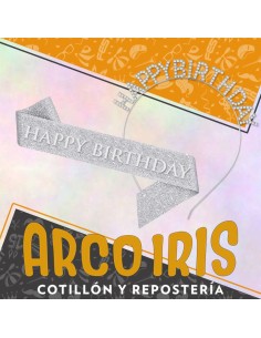 Vincha Metal Con Strass Y Banda Gibreada -happy Birthday-party Goods-plateada-