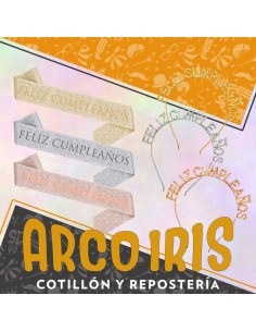 Vincha Metal Con Strass Y Banda Gibreada - Feliz Cumple Party Goods Dorada-plateada-rosa Gold