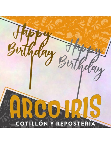 Topper Plastico Happy Birthday Cursiva