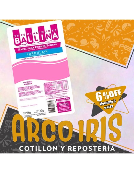 Ballina Cubre Color Rosa X 500 Gr +3-6% Sabor Dulce De Leche Promo Por Cantidad Sin Tacc