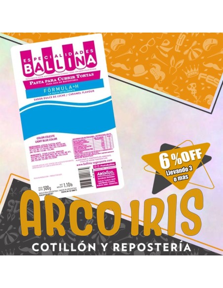 Ballina Cubre Color Celeste X 500 Gr +3-6% Sabor Dulce De Leche Promo Por Cantidad Sin Tacc