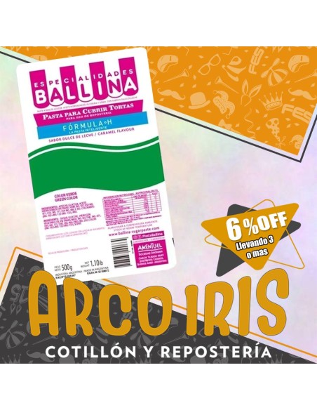 Ballina Cubre Color Verde X 500 Gr +3-6% Sabor Dulce De Leche Promo Por Cantidad Sin Tacc