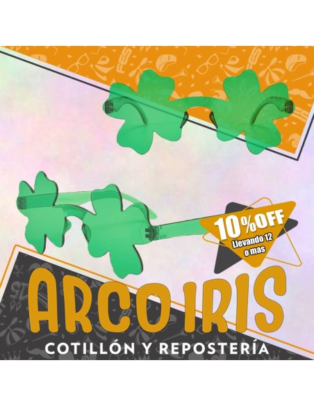 Anteojo Sol Trebol Sin Marco Xu +12-10% - 4 Hojas Promo Por Cantidad San Patricio