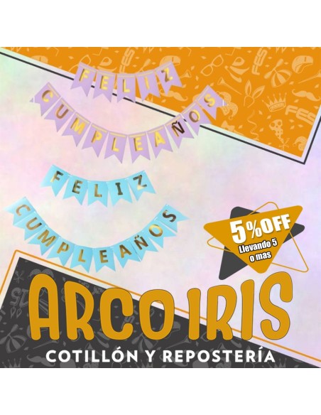 Banderin Feliz Cumpleanos Importado Con Stamping +5-5% Cat2 Promo Por Cantidad Varios Colores/colores Pasteles-pastel- Chino