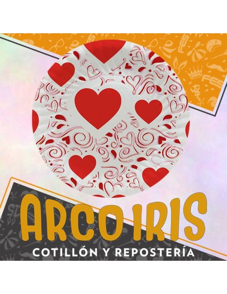 Corazones Plato 18 Cm X 8 - Polipapel Redondo Valentin Festcopack