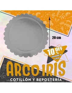 Bandeja Redonda 20 Cm Plateada Metal Xu +10-10% Promo Por Cantidad