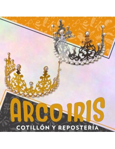Corona Reina Metal 33 Cm Oro/plata Con Perlas 5 Puntas De 7 Cm De Alto-