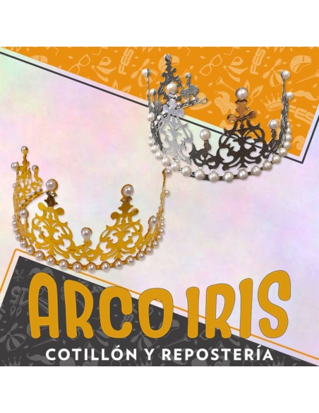 Corona Reina Metal 33 Cm Oro/plata Con Perlas 5 Puntas De 7 Cm De Alto-