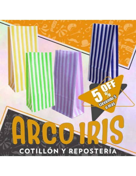 Bolsa Caramelera X 10 +5-5% Rayas Colores Varios Promo Por Cantidad Murillo