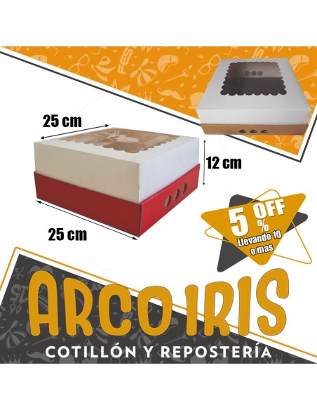Caja Desayuno/picada 25 X 25 X 12 Con Visor Xu +10-5% Blanco Base Color Promo Por Cantidad