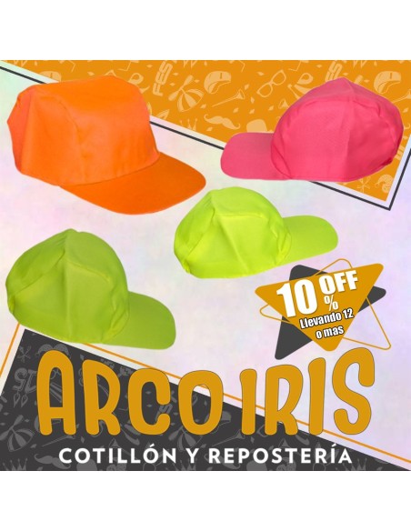 Gorro Gorra Fluo Con Elastico Xu +5-5% Con Elastico Carnaval Varios Colores-naranja-rosa-verde-amarillo Party Store