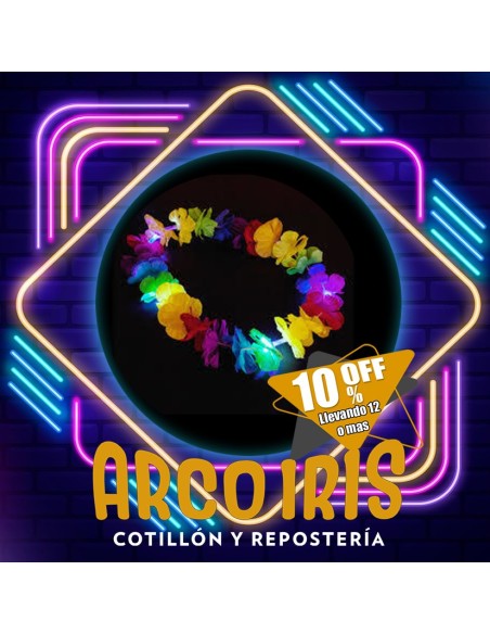 Luminoso Collar Hawaiano Multicolor Xu +12-10% 10 Led Collar Flores Primavera Party Store